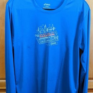 New York City Marathon Asics ING 2013 Runner Marathoner Shirt Large Blue